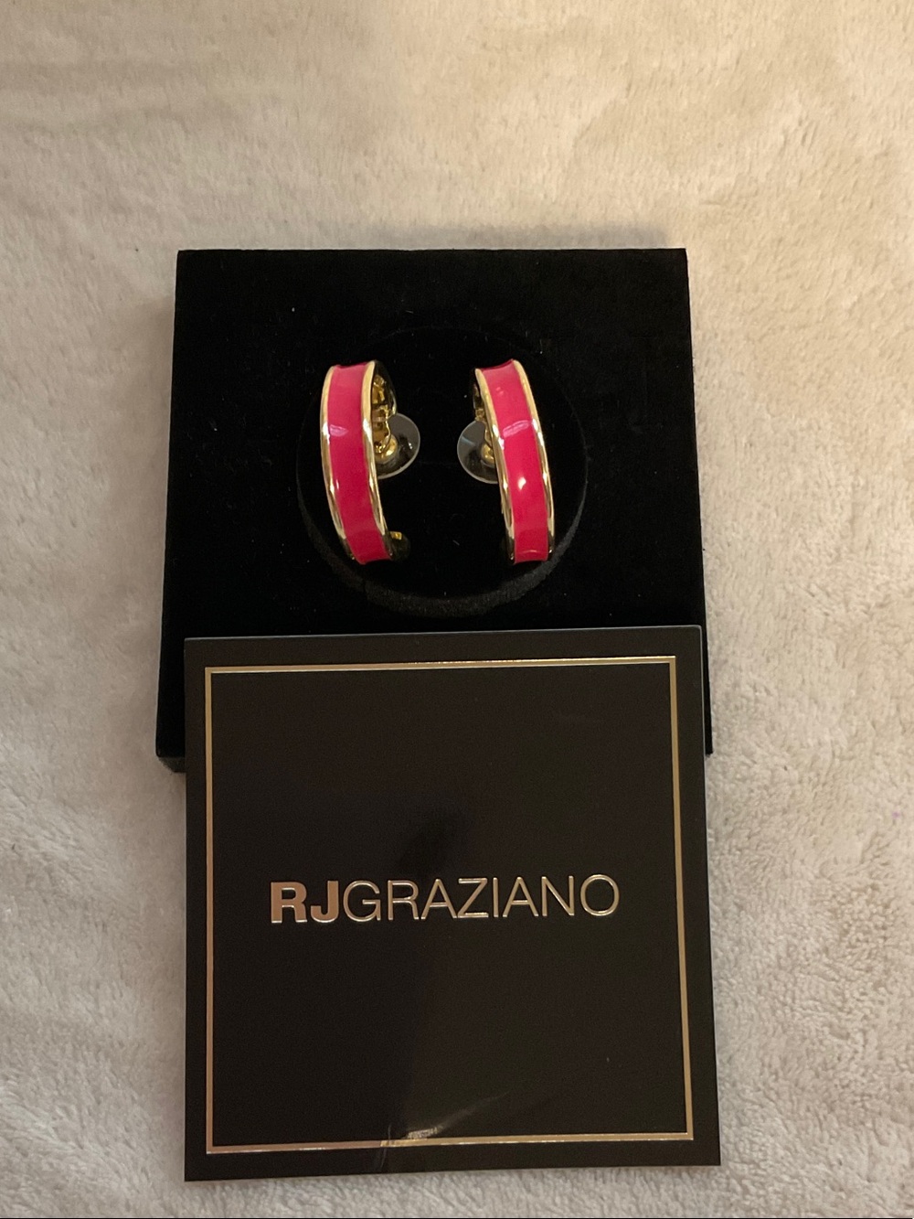 R.J. Graziano Hot Pink Enamel Half-Hoop Earrings with Gold Tone